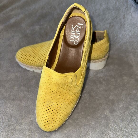 Franco Sarto Serla2 Suede Perforated Yellow Espadrille Wedge Loafer Women Size 7 - Picture 1 of 7